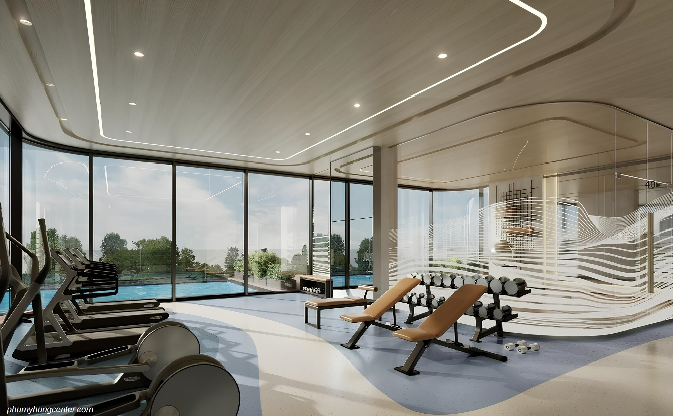 Phòng tập gym với trang thiết bị hiện đại