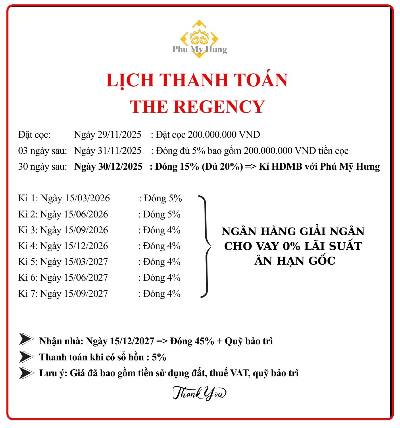 Lịch thanh toán The Regecy