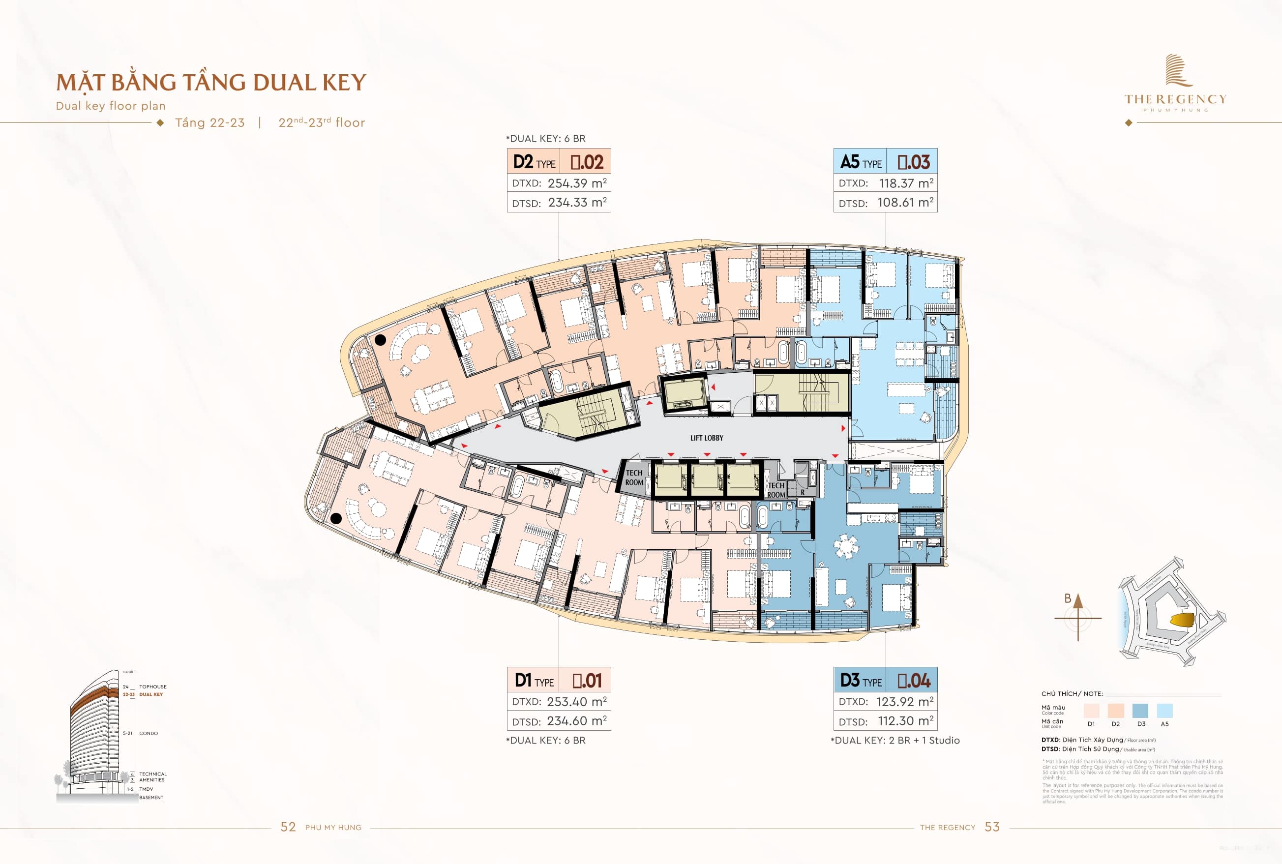 Mặt bằng tầng DUAL KEY (tầng 22 và tầng 23 ) của dự án The Regency