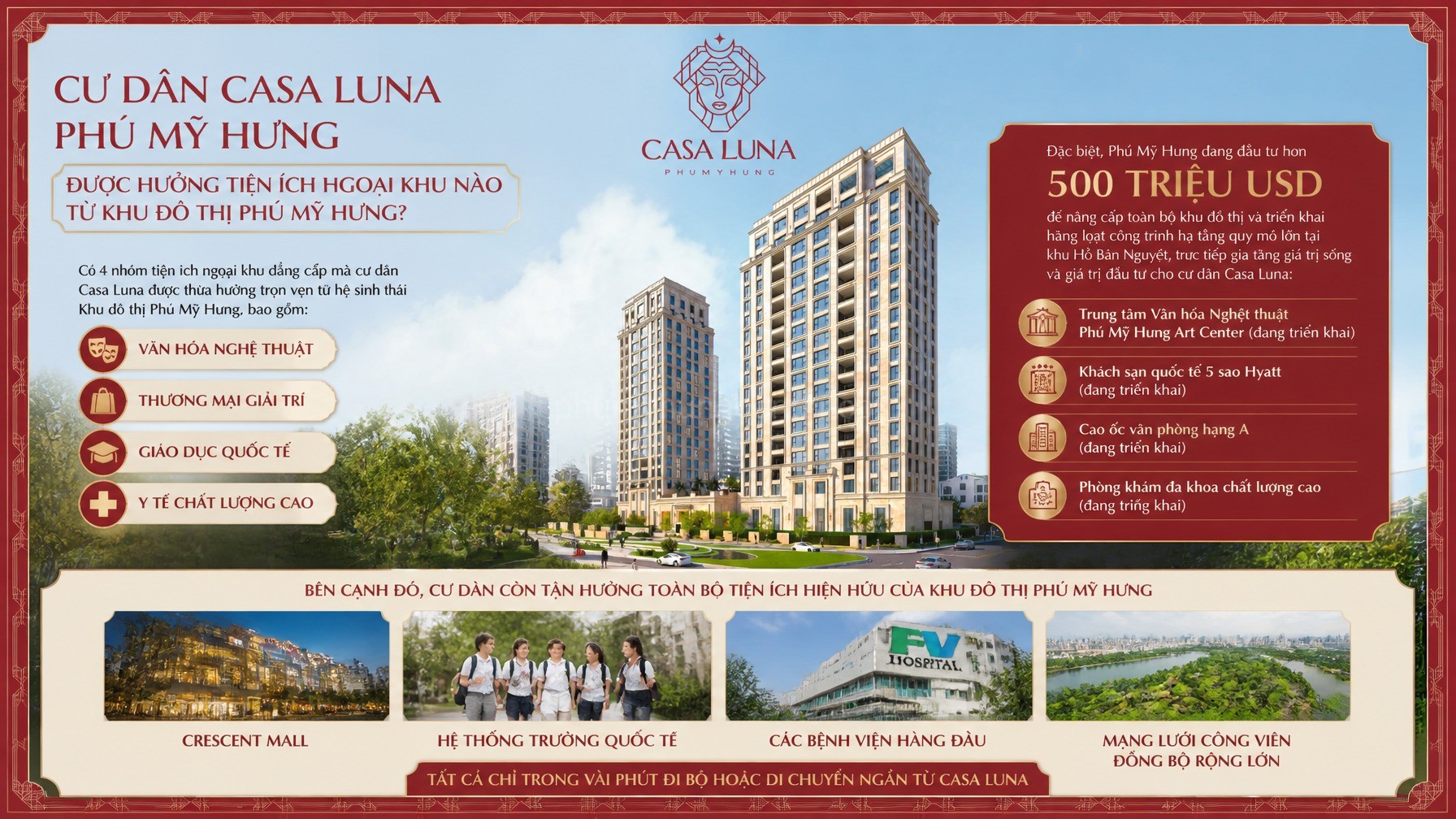Cư dân Casa Luna Phú Mỹ Hưng được hưởng tiện ích ngoại khu nào từ Khu đô thị Phú Mỹ Hưng