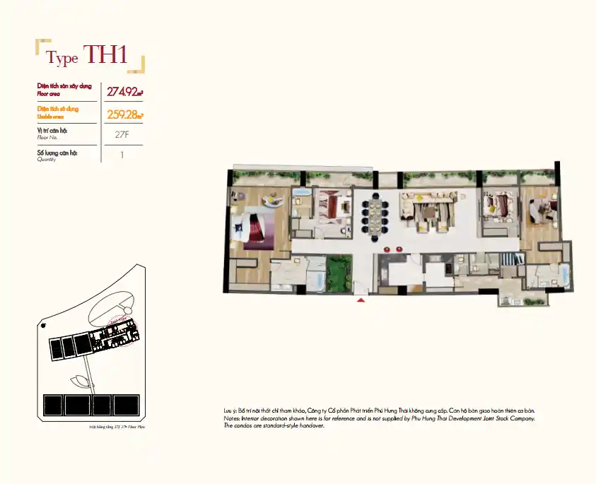 Mặt bằng căn hộ 4 phòng ngủ của căn hộ Midtown M7 The Signature 274.92m2
