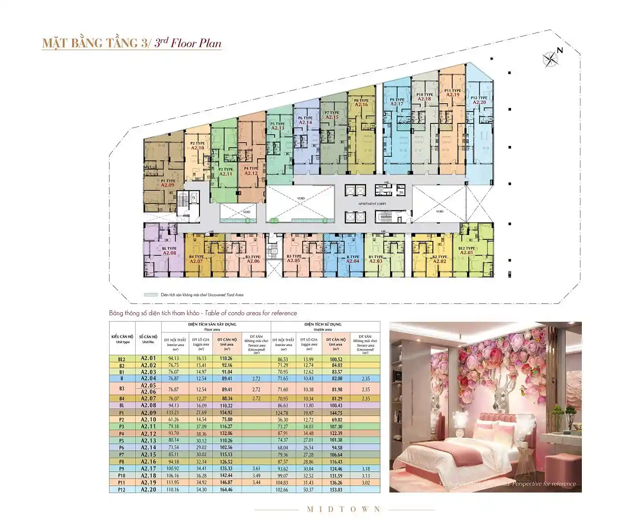 Mặt bằng căn hộ Midtown m5 The Grand tầng 3