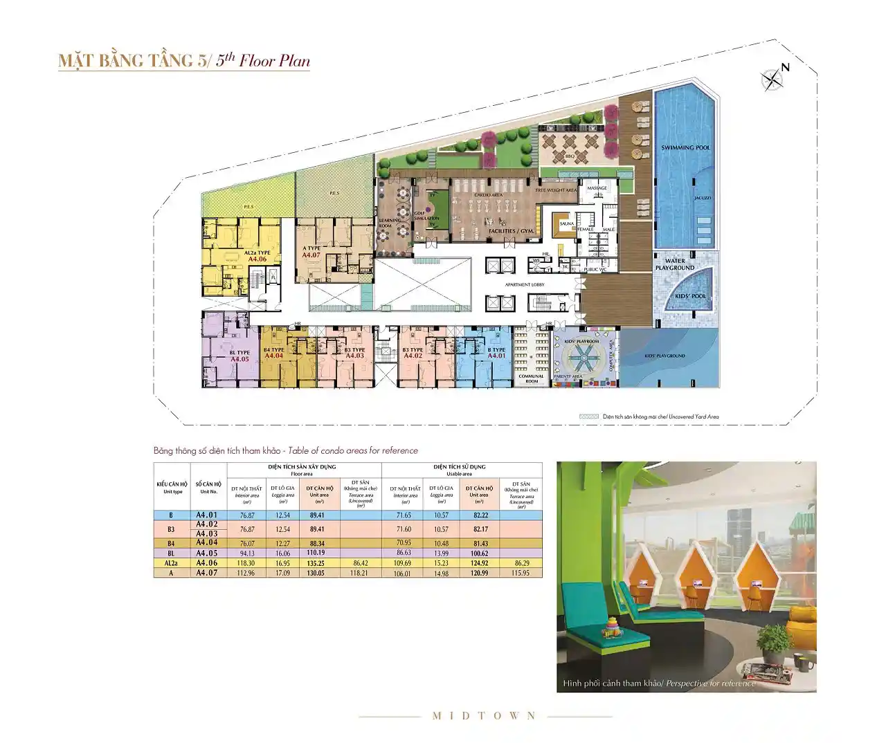 Mặt bằng căn hộ Midtown m5 The Grand tầng 5