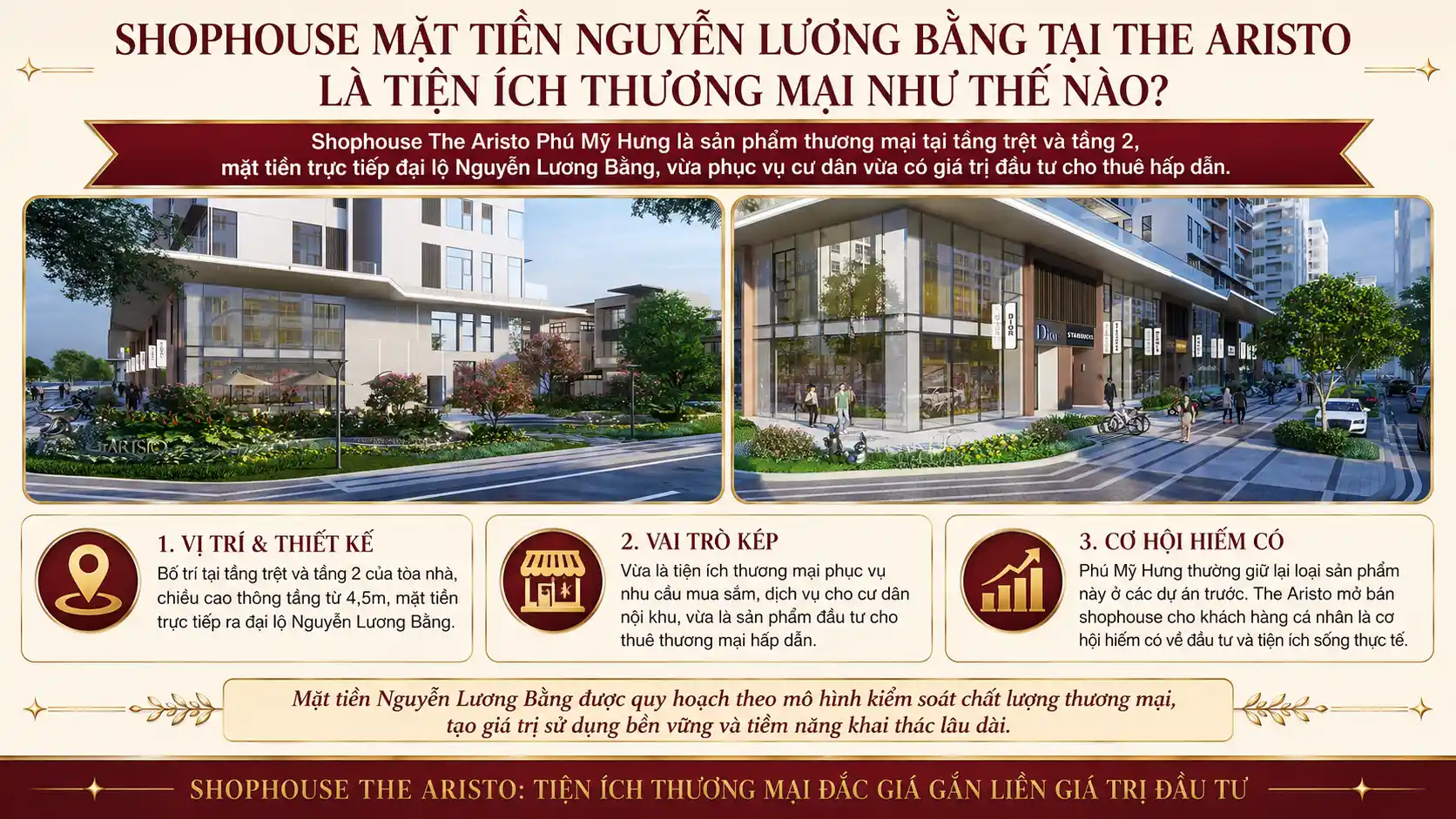 Shophouse mặt tiền Nguyễn Lương Bằng tại The Aristo là tiện ích thương mại như thế nào?