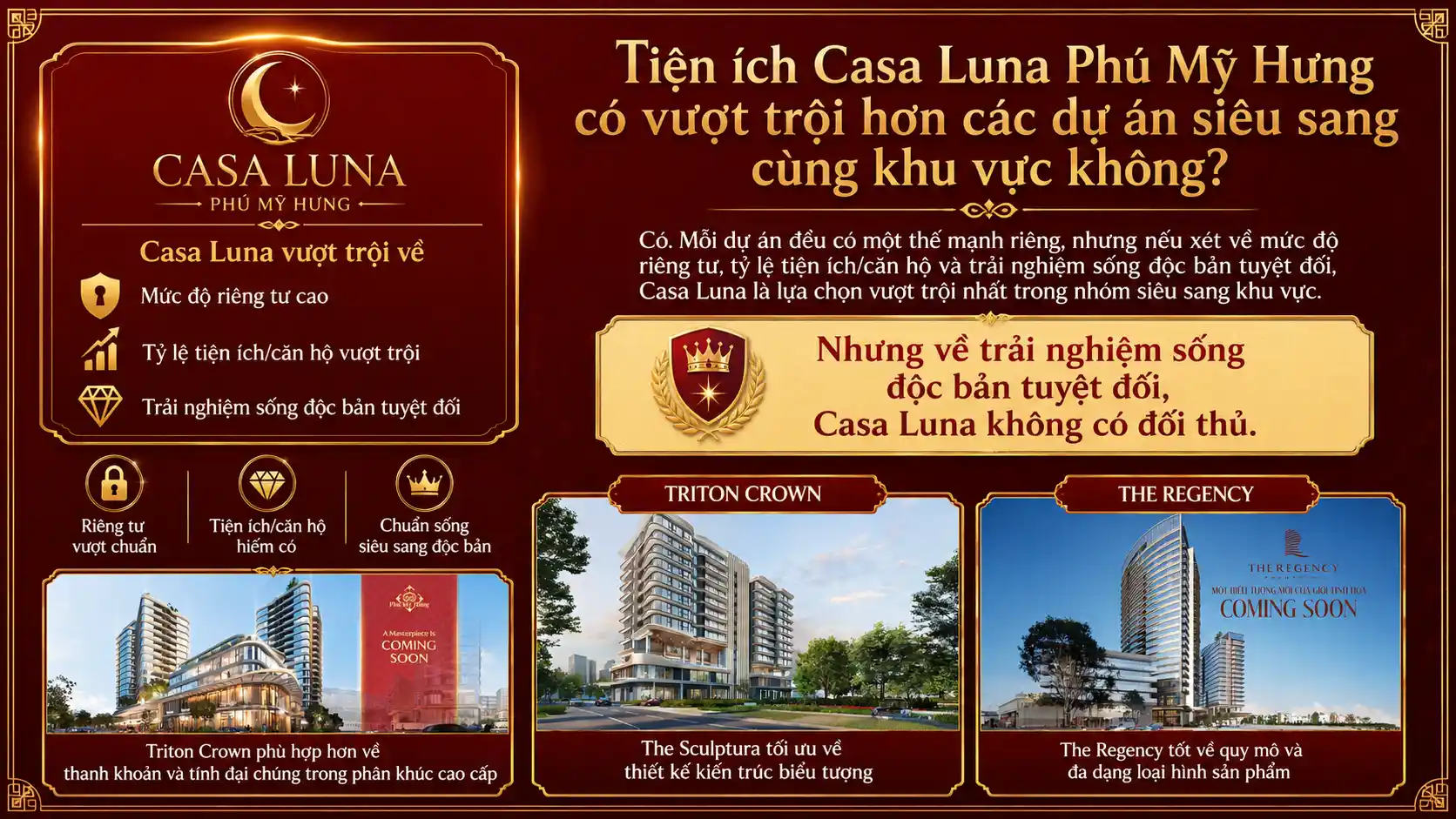 Tiện ích Casa Luna Phú Mỹ Hưng có vượt trội hơn các dự án siêu sang cùng khu vực không?