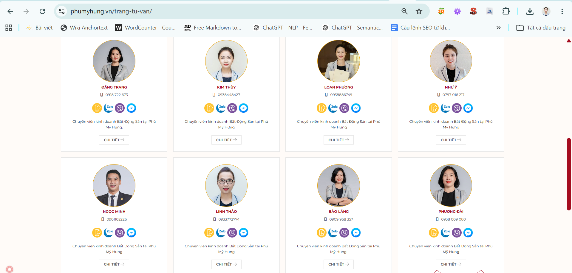 Chuyên viên tư vấn Kim Thùy trên trang danh sách chuyên viên tư vấn của Công ty Phú Mỹ Hưng