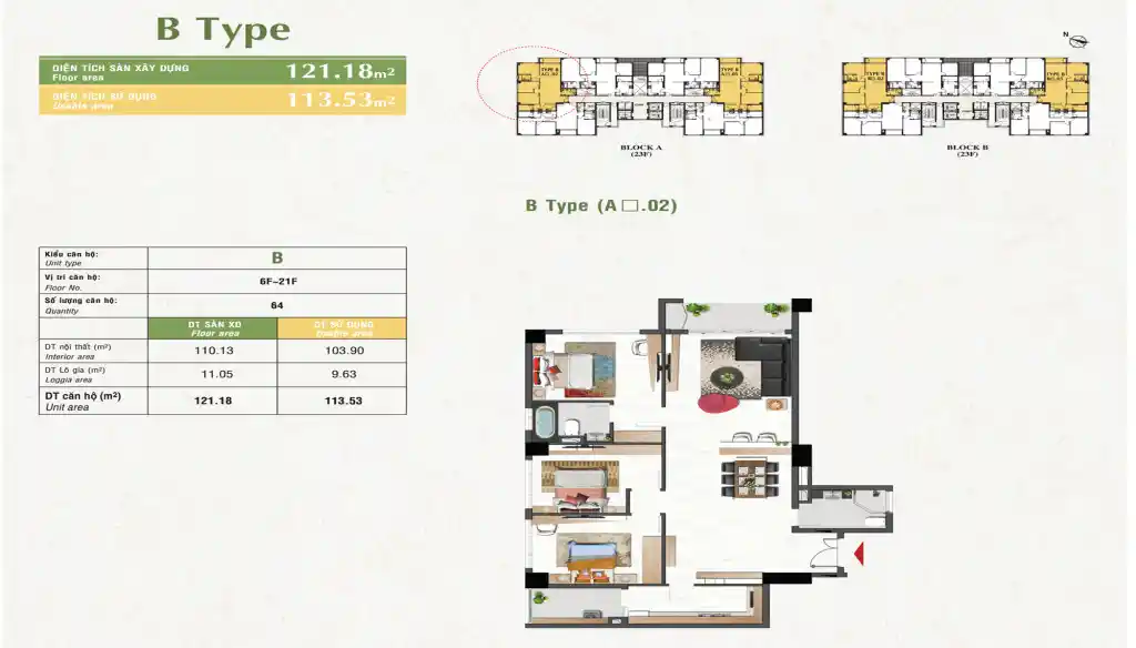 Layout Căn Hộ Nam Phúc Phú Mỹ Hưng Lejardin - Type B