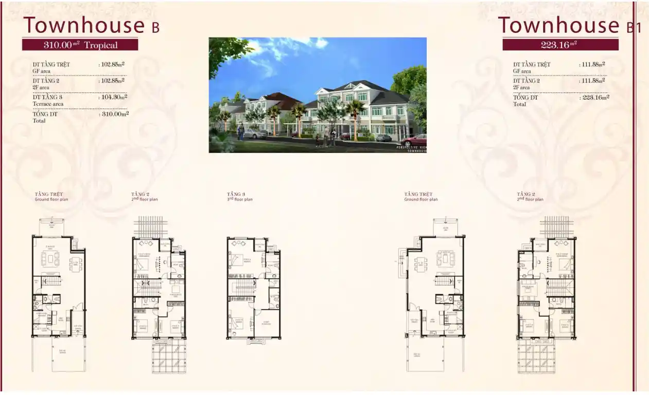 Mặt bằng biệt thự Chateau Phú Mỹ Hưng Q7 - Nhà phố Townhouse