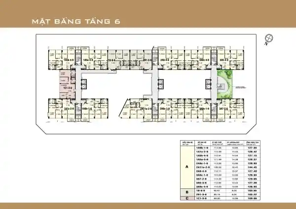 Mặt bằng căn hộ Garden Court 1 - tầng 6