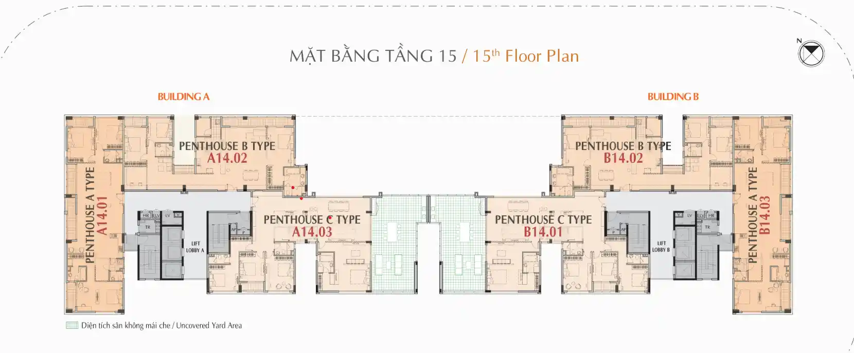 Mặt bằng căn hộ Hưng Phúc Premier - Tầng 15 Tophouse (Penthouse)