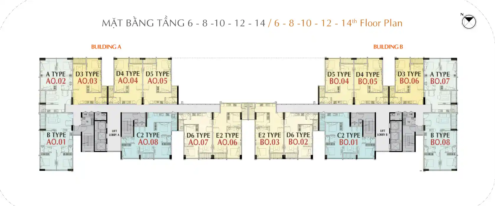 Mặt bằng căn hộ Hưng Phúc Premier - Tầng 6, 8, 10, 12, 14