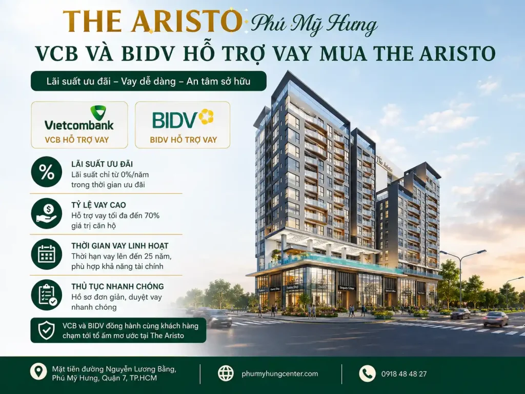 VCB và BIDV là 2 ngân hàng thương mại quốc doanh được Phú Mỹ Hưng chỉ định chính thức hỗ trợ vay mua The Aristo